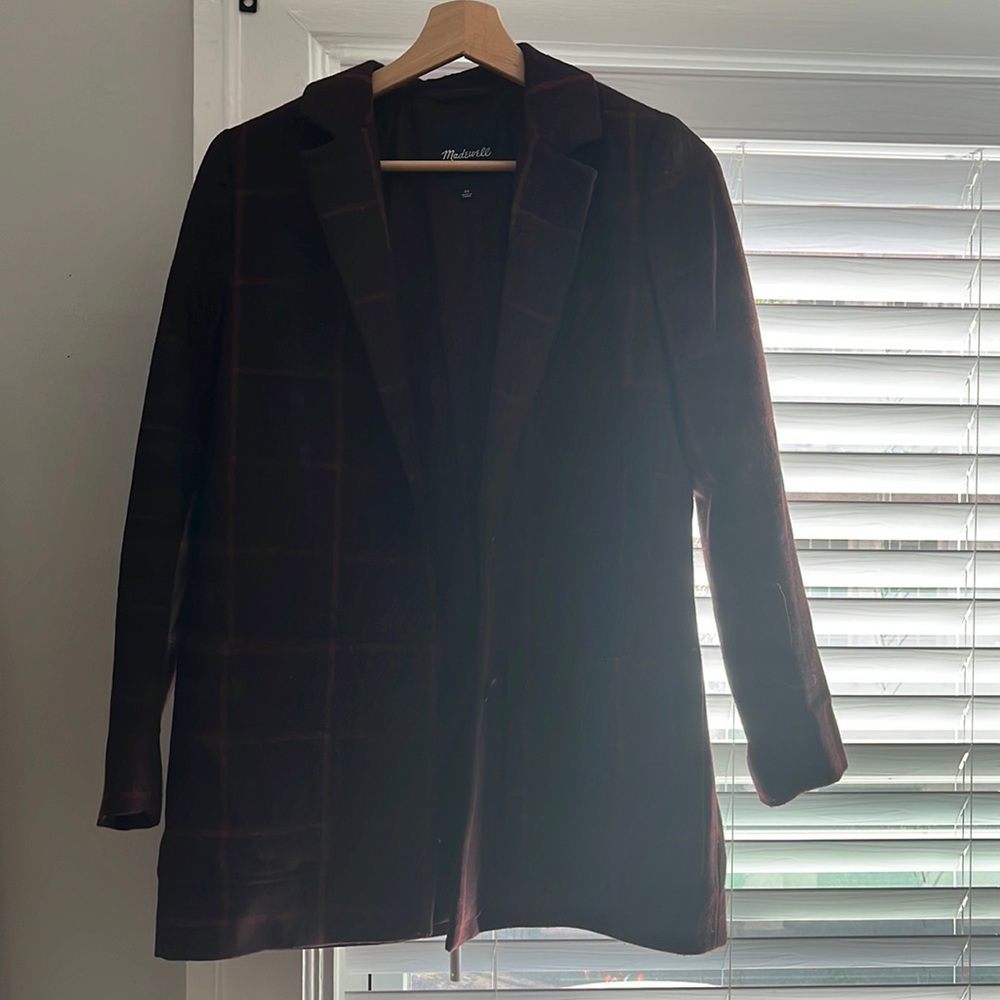 Madewell burgandy windowpane blazer